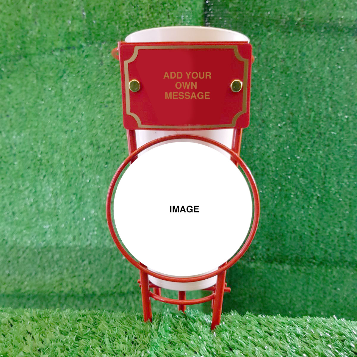 Personalised Red Metal Grave Spike & Vase MK Grave Vases