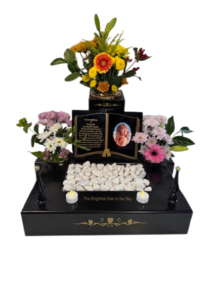 Memorial Tribute Plinth Acrylic Back Box Steel Base Side Pots Outdoor Display